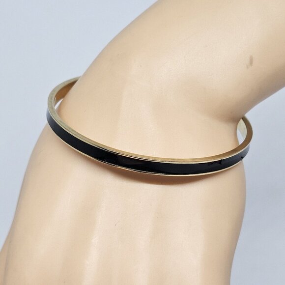 Kate Spade Black Enamel 'Draw the Line' Bangle Bracelet Gold Tone - Picture 7 of 16